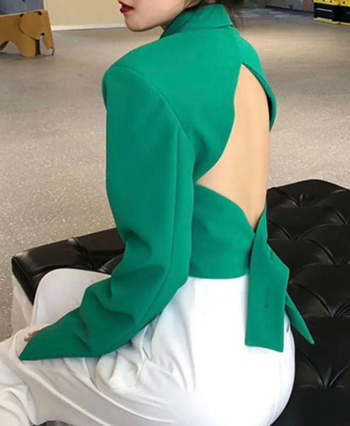 Women Green Fashion Wrap Blazer Top