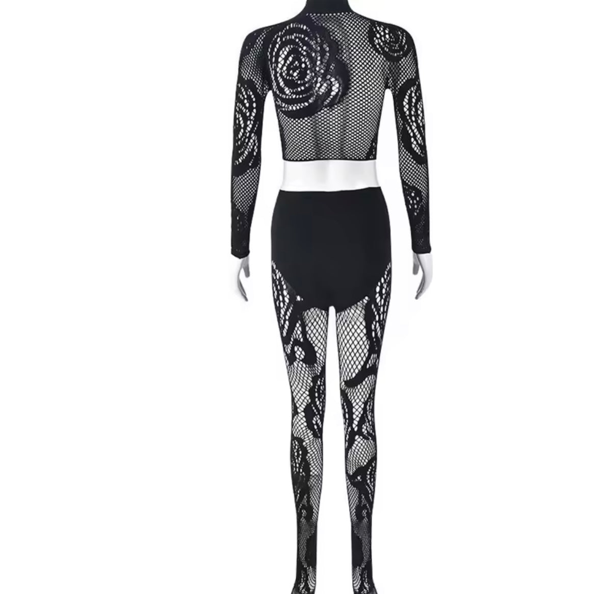 Women Sexy Fashion Full Sleeve Mesh Feet In Two Piece Pant Set