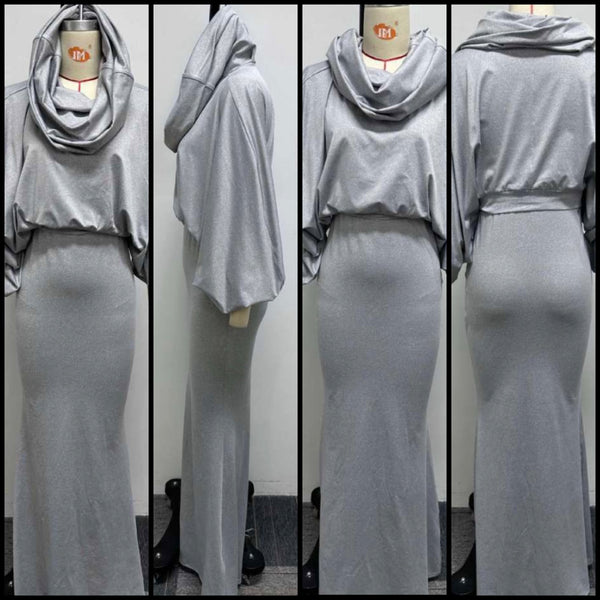 Women Solid Color Hooded Fashion Full Sleeve Two Piece Maxi Skirt Set