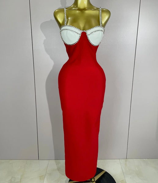 Women Sexy Rhinestone Color Patchwork Sleeveless Maxi Dress