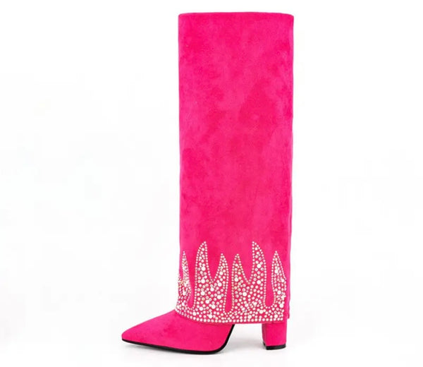 Women Fashion Color Suede Bling Knee High Boots
