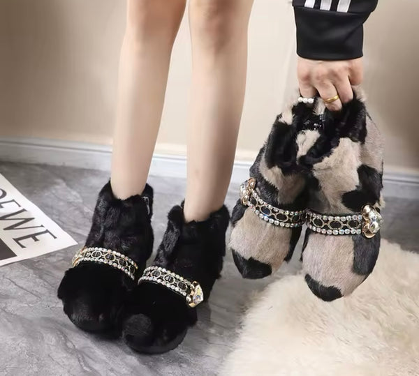 Women Bling Faux Fur Platform Ankle Boots