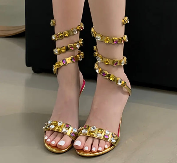 Women Crystal Bling Fashion Lace Up Sandals