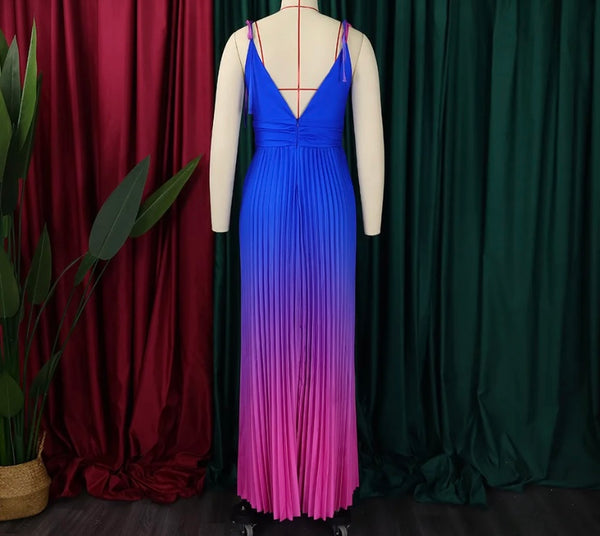 Women Sexy Sleeveless Gradient Pleated Maxi Dress