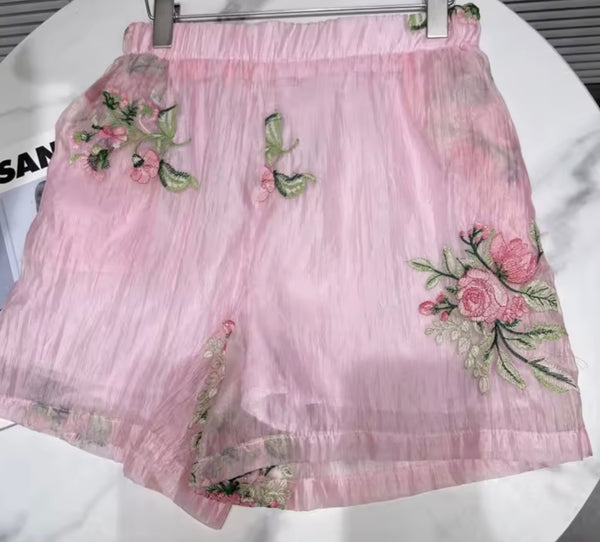 Women Floral Collar Button Up Full Sleeve Two Piece Short Set