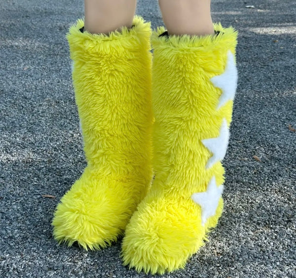 Women Fluffy Fashion Star Print Faux Fur Boots