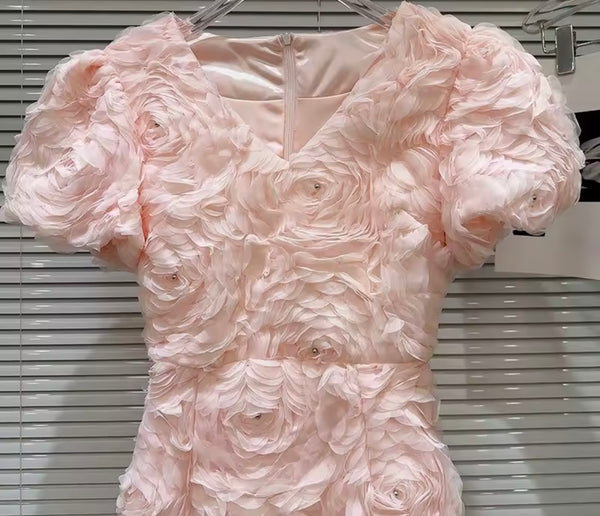 Women Sexy Short Sleeve Bling 3D Floral Dress