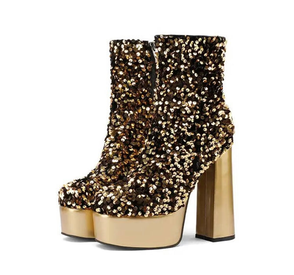 Women Platform Sequins Fashion Ankle Boots