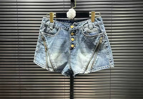 Women Blue Fashion Zipper Denim Shorts
