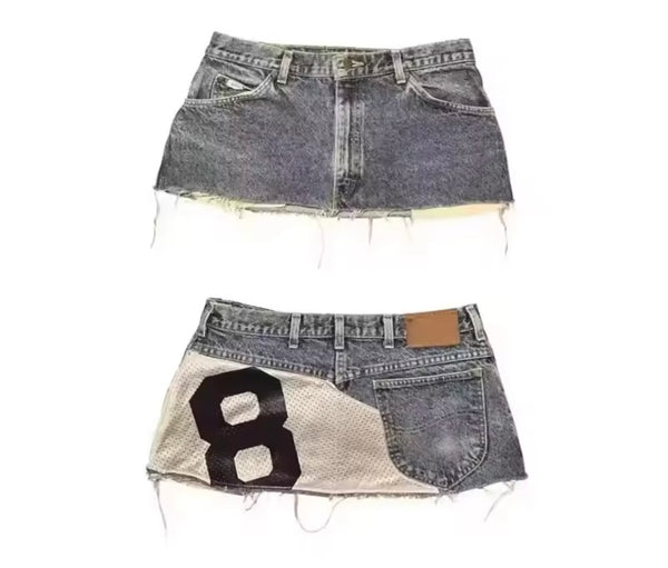 Women Sexy Fashion Color Number Print Ripped Denim Skirt