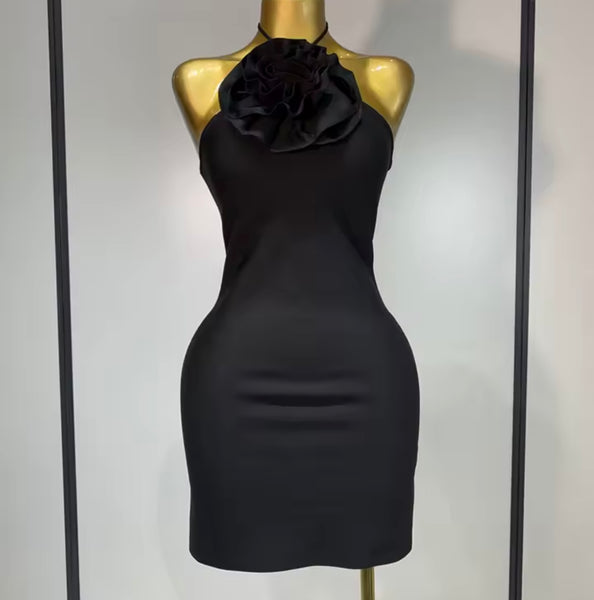 Women Sexy Halter Sleeveless 3D Floral Dress