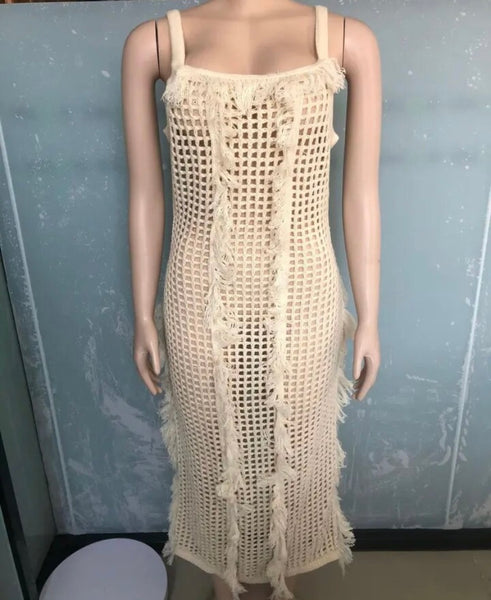 Women Sexy Knitted Fringe Sleeveless Dress