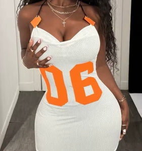 Women Sexy Halter Sleeveless Number Jersey Dress