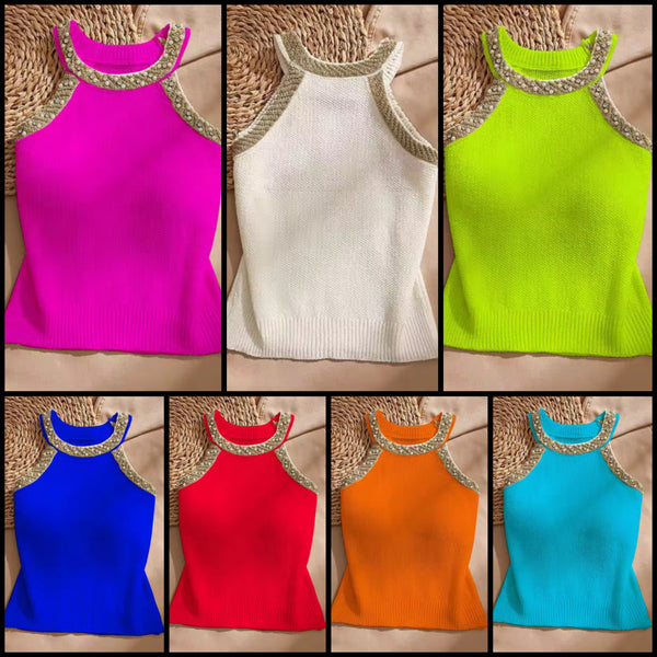 Women Beaded Bling Sleeveless Fashion Top