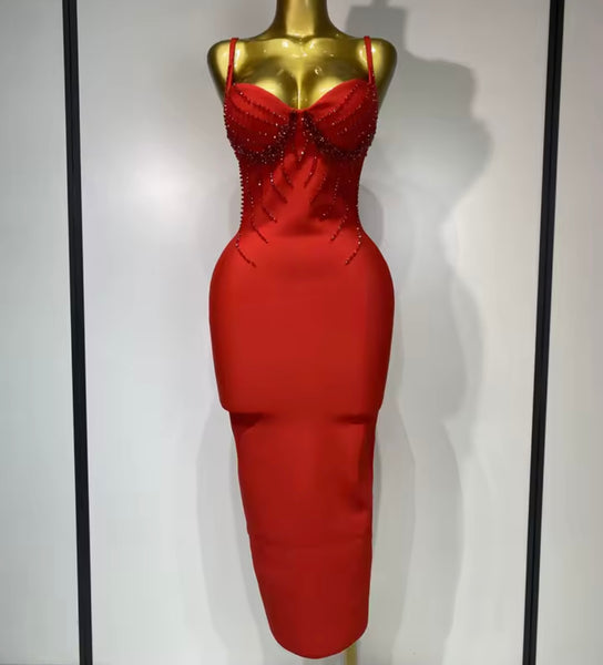 Women Sexy Sleeveless Rhinestone Bandage Dress