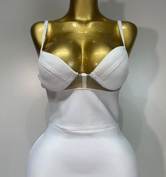 Women Sexy Sleeveless White Bling Cut Out Bandage Dress