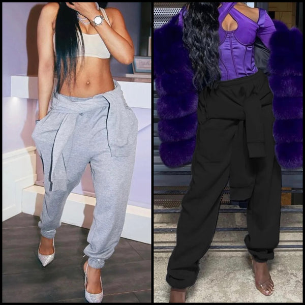 Women Tie Up Solid Color Fashion Sweatpants