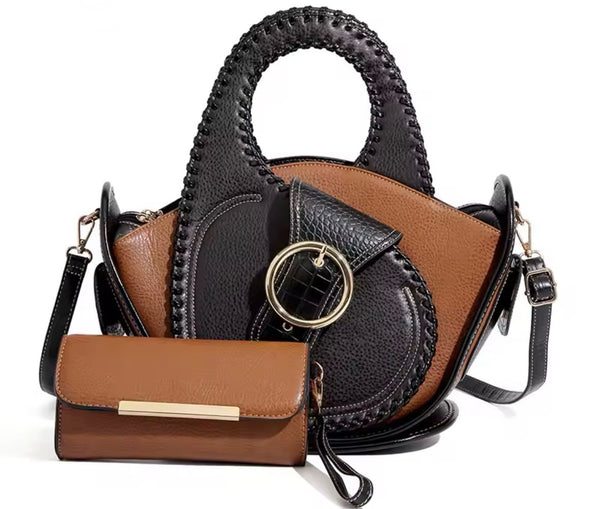 Women Fashion Color Patchwork Buckled Leather Wallet Purse Se