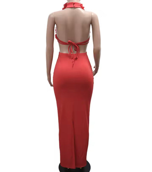Women 3D Floral Halter Sleeveless Sexy Maxi Dress