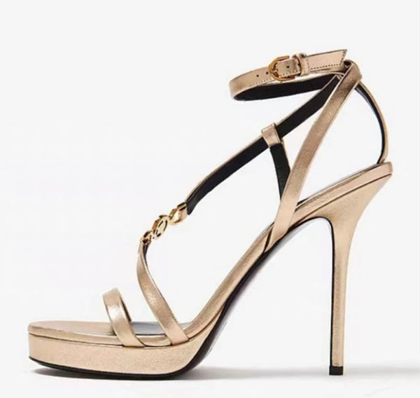 Women Fashion Metal Buckled Ankle Strap High Heel Sandals