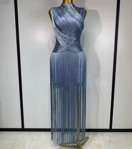 Women Sexy Sleeveless Fringe Tassel Maxi Dress