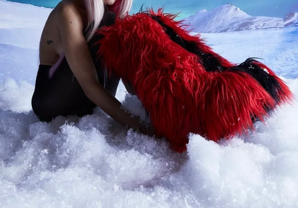 Women Fashion Black/Red Faux Fur Platform Knee High Boots