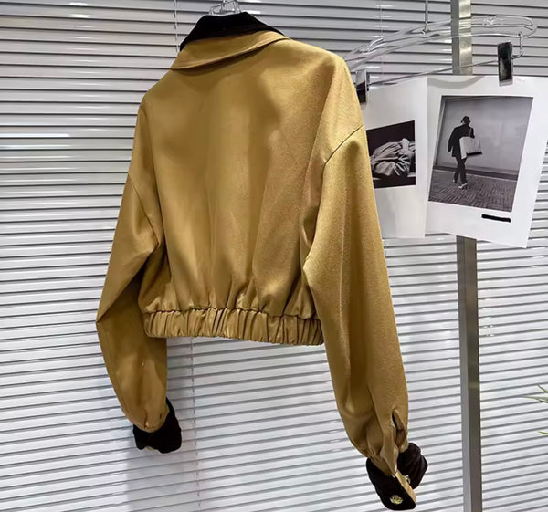 Women Fashion Velour Jacket Two Piece Pleated Skirt Set