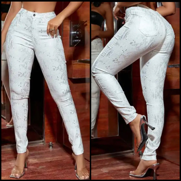 Women Fashion Snake Print PU Pants