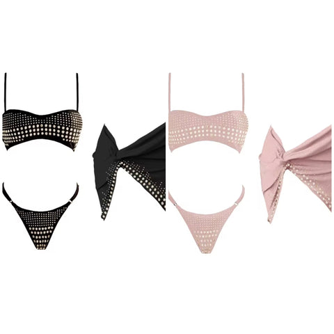 Women Sexy Color Rivet Bikini Cover Up Set