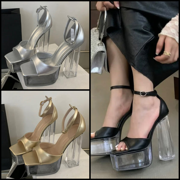 Women Fashion Transparent Platform High Heel Sandals