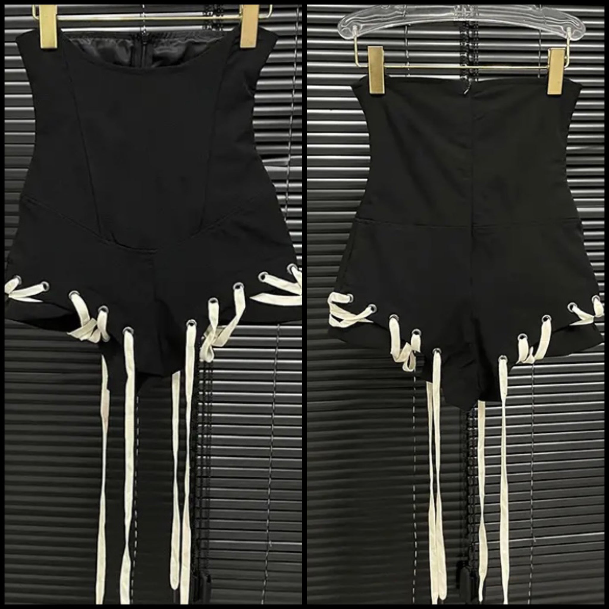 Women Black Sexy Strapless Lace Up Romper