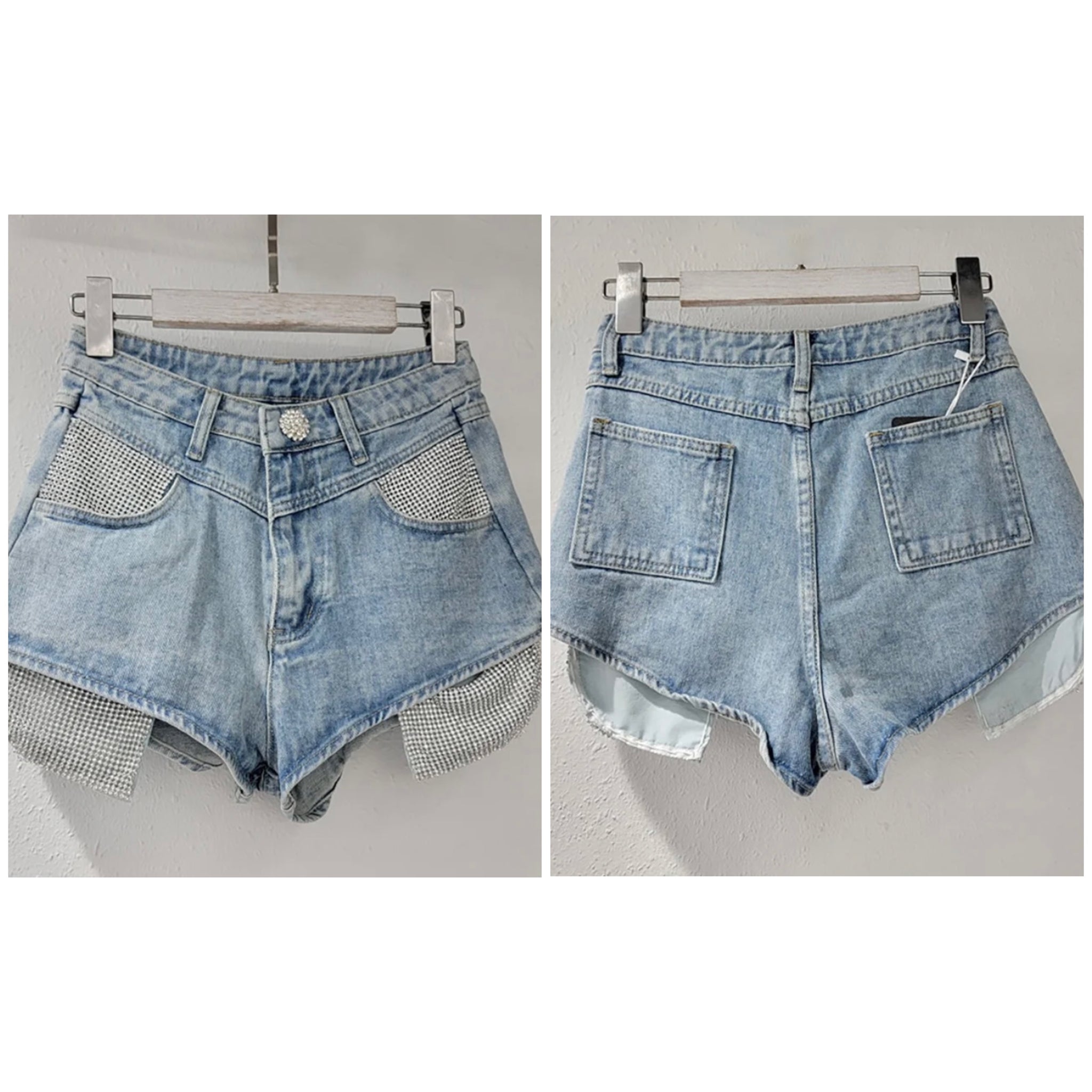 Women Fashion Bling Pocket Denim Shorts