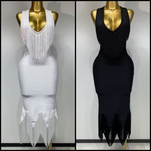 Women Sexy Sleeveless Fringe Tassel Maxi Dress