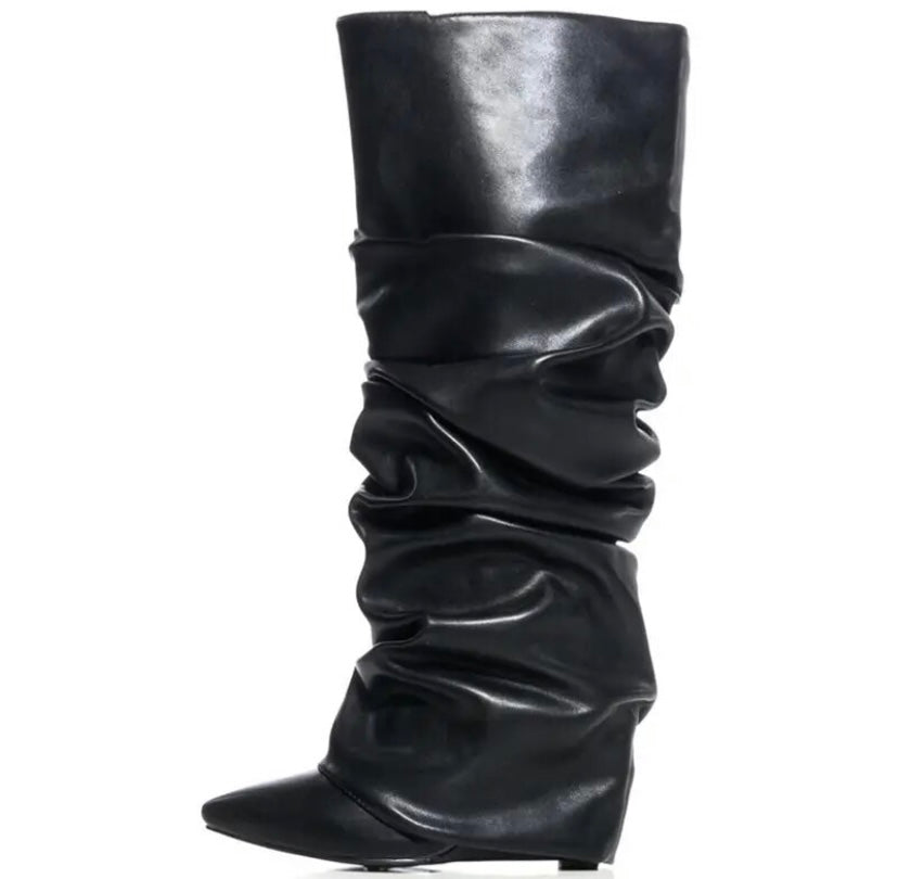 Women Fashion Ruched Platform Knee High Boots