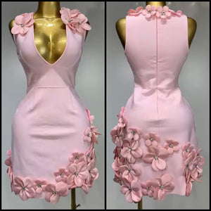 Women Sexy Sleeveless 3D Floral Pink Dress