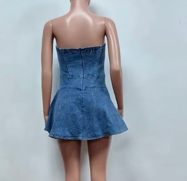Women Sexy Strapless Denim Dress