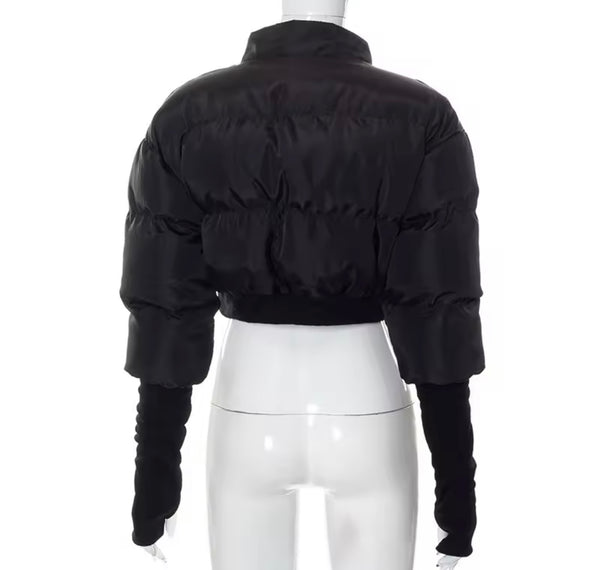 Women Color Fashion Puff Crop Jacket
