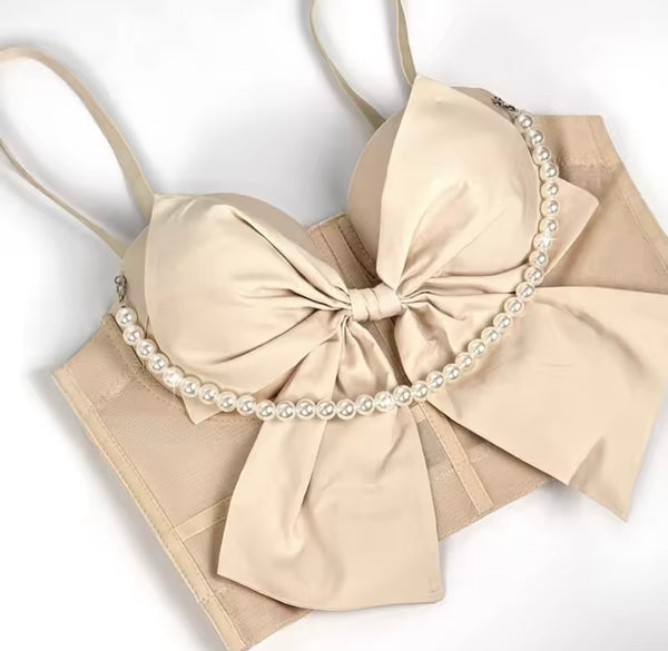 Women Pearl Bow Sleeveless Fashion Tank Top