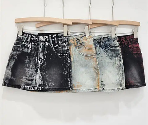 Women Fashion Color Gradient Denim Skirt