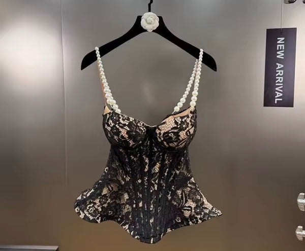 Women Sleeveless Lace Fashion Two Piece Pant Set