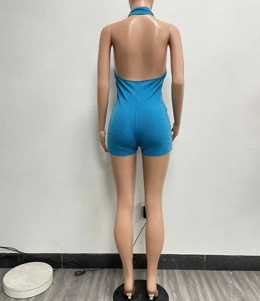 Women Fashion Ribbed Sleeveless Solid Color Romper