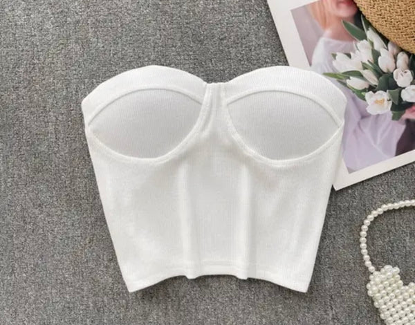 Women Sexy Strapless Solid Color Crop Top