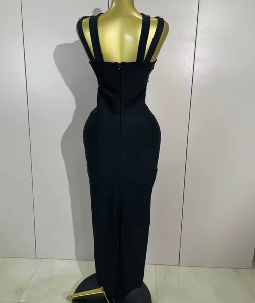Women Black Sequins Sleeveless Sexy Maxi Dress