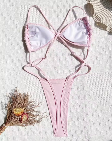 Women Sexy Sequins Open Back Cut Out Thong Swimsuit