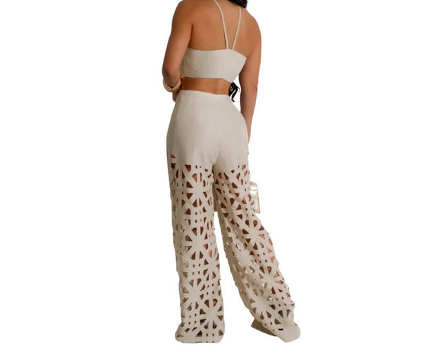 Women Sexy Sleeveless Cut Out Two Piece Pant Set