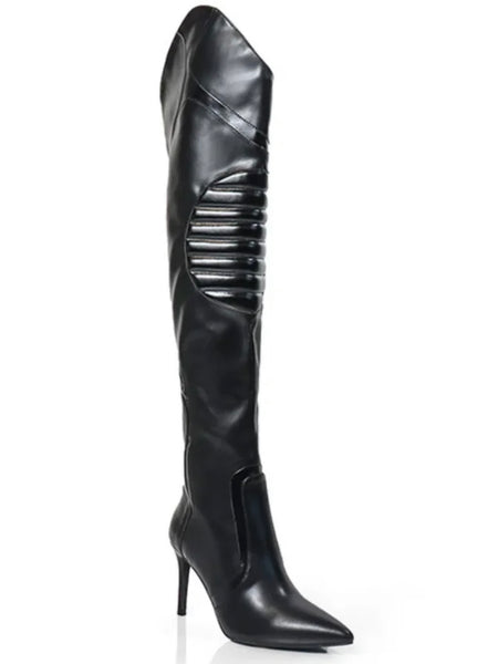 Women Pointed Toe Faux Leather Color Patchwork Knee High Boots