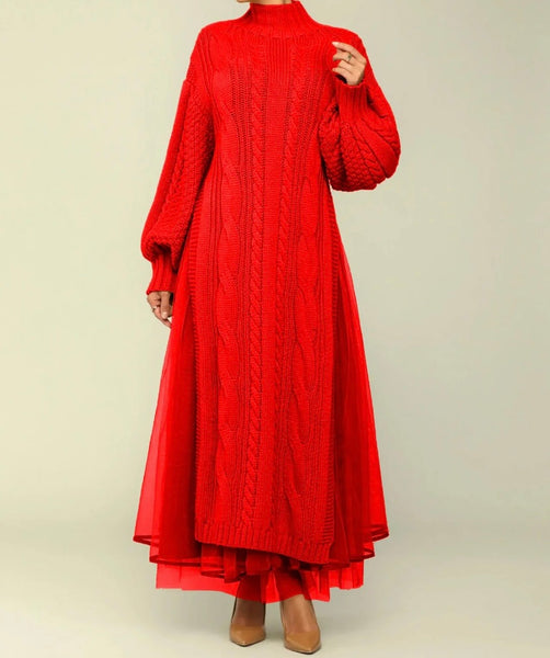 Women Fashion Full Sleeve Turtleneck Sweater Maxi Dress