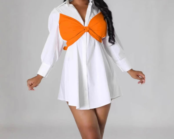 Women Fashion Button Up Bow Full Sleeve Top