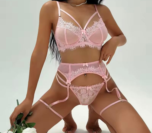 Women Color Sexy Lace Mesh Lingerie Set