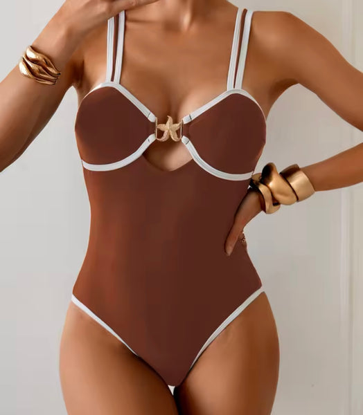 Women Striped Hollow Out Swimsuit Cover Up Set